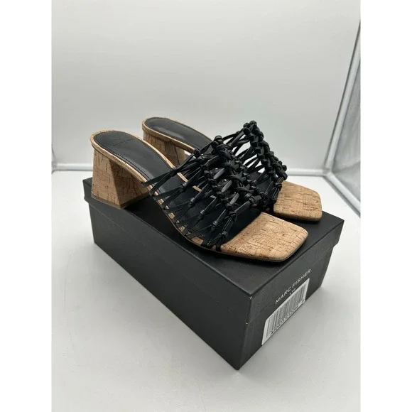 New Marc Fisher‎ LTD Colica Leather Heeled Mules Square Toe Block Heel Black 9M - Picture 2 of 8